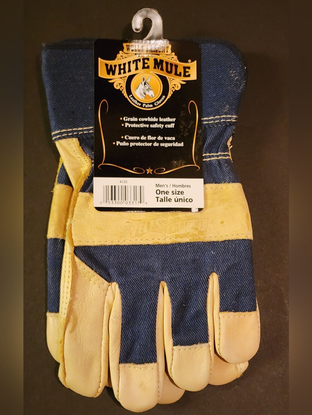New, Wells Lamont White Mule Leather Palm Gloves, Men's One Size Work, Rodeo